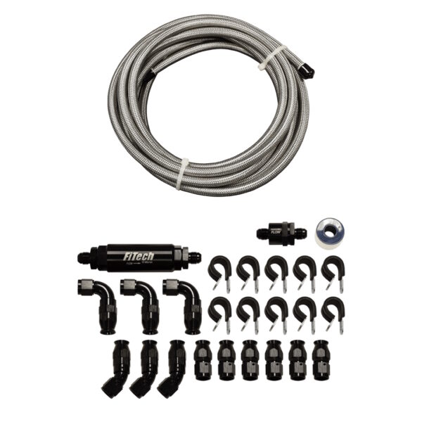 FITECH 20 Ft -6AN PTFE Stainless Steel Hose Kit with 10 Micron Filter & Check Valve, Braided - Overview