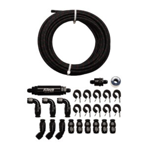 FITECH 20 Ft -6AN PTFE Stainless Steel Hose Kit with 10 Micron Filter & Check Valve, Black - Overview