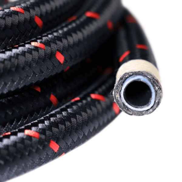 FITECH 20 Ft -6AN PTFE Stainless Steel Hose Kit with 10 Micron Filter & Check Valve, Black - Hose End View