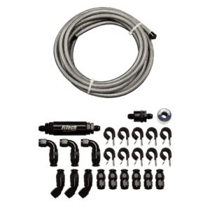 FITECH 40 Ft -6AN PTFE Stainless Steel Hose Kit with 10 Micron Filter & Check Valve, Braided - Overview