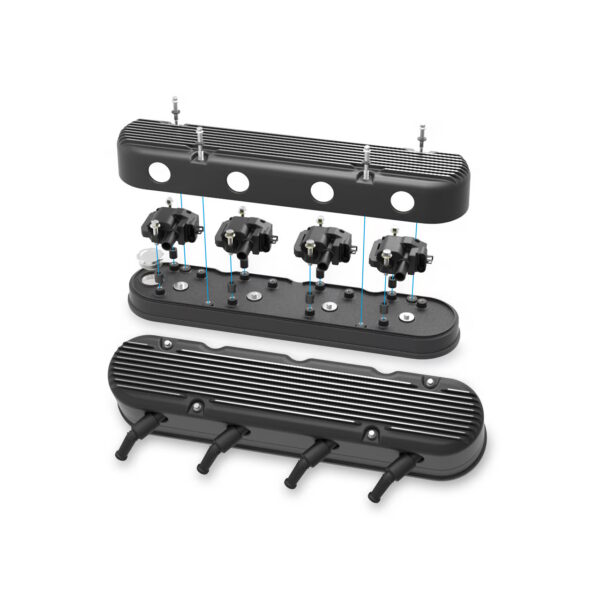 HOLLEY Two Piece Finned Alloy Valve Rocker Cover, L S 1, L S 2, L S 3, L S 6 and L S 7 Engines, Black - Exploded View