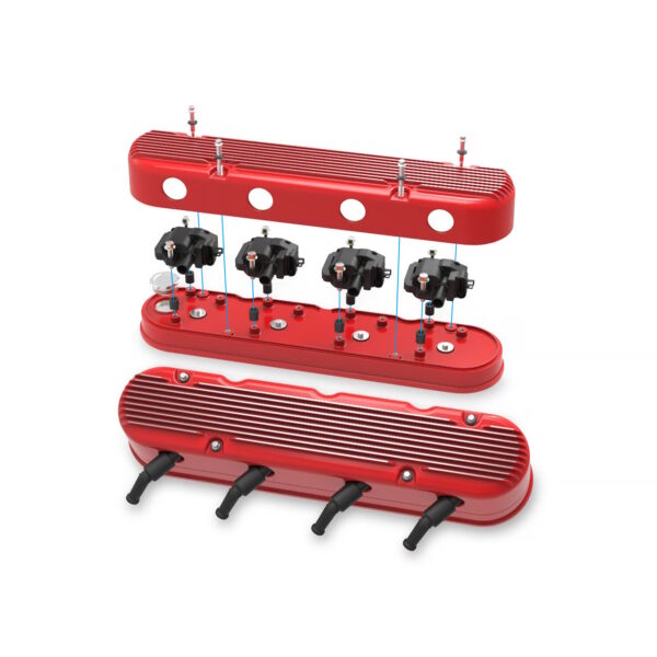 HOLLEY Two Piece Finned Alloy Valve Rocker Cover, for L S 1, L S 2, L S 3, L S 6 and L S 7 engines, Red - Exploded View