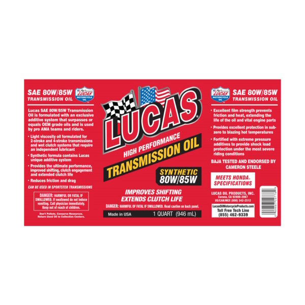 LUCAS Synthetic Motorcycle Gearbox / Transmission Oil 80W85 1 Quart