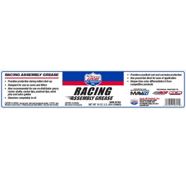 LUCAS Engine Builder Racing Assembly Grease Label