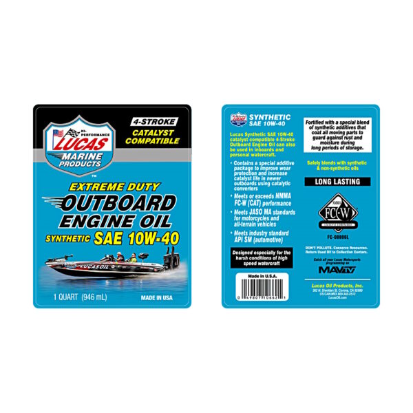 LUCAS Marine Synthetic Outboard Engine Oil 10W40 Label