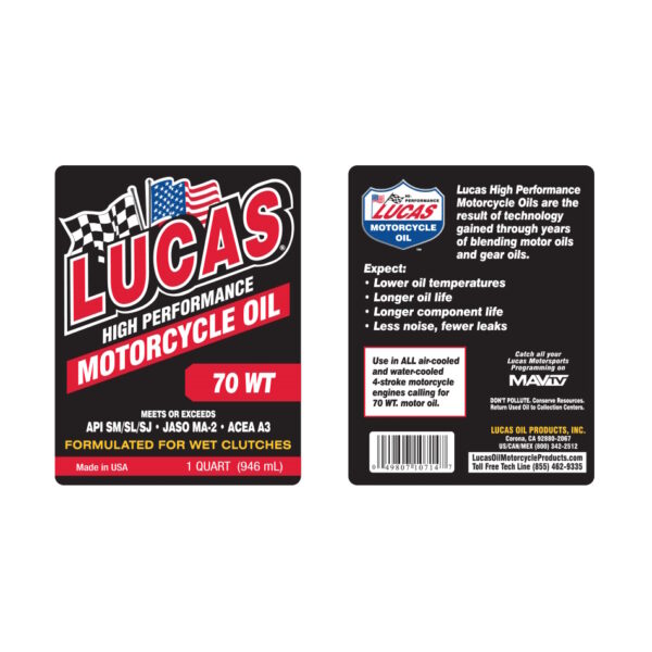 LUCAS Motorcycle Engine Oil SAE 70 Weight 1 Quart