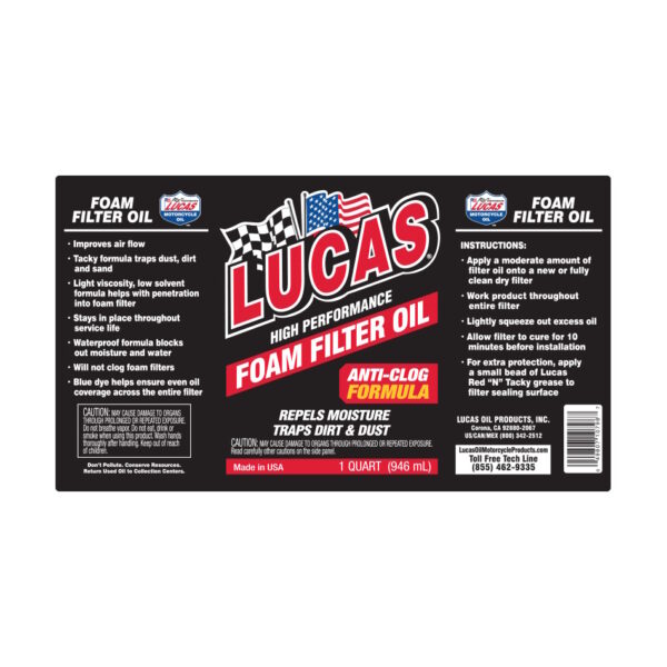LUCAS High Performance Air Filter Service Oil Label