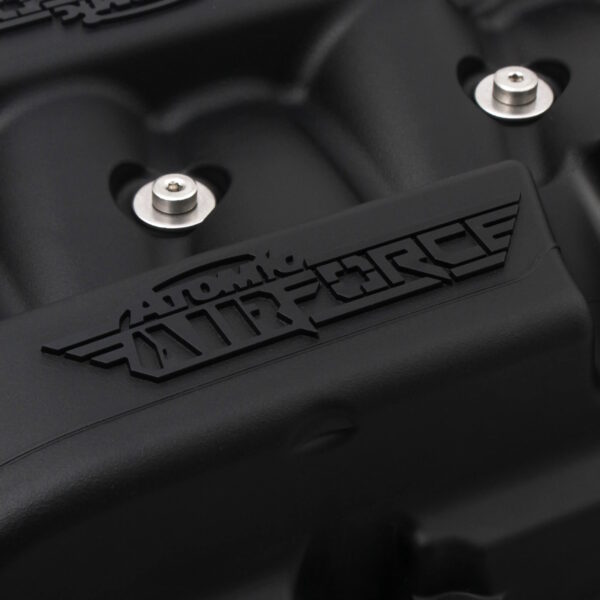 M S D Atomic AirForce L S 7 Intake Manifold, Black, Logo Closeup