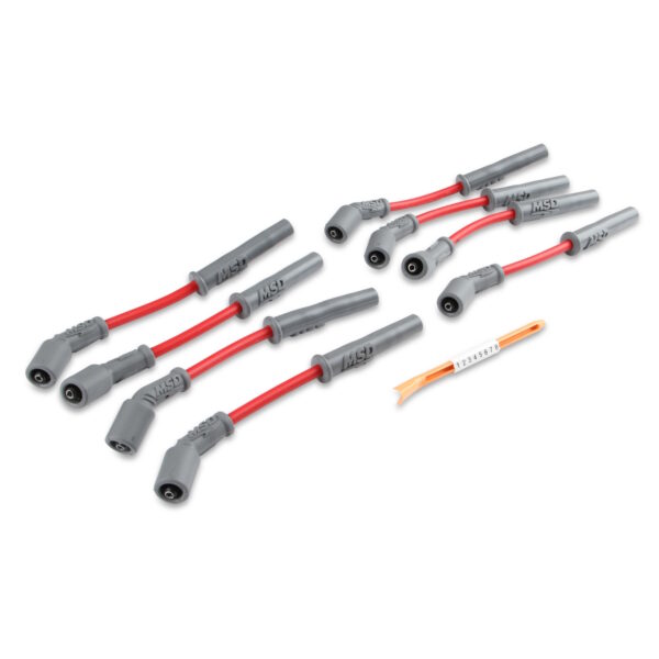 M S D Super Conductor Spark Plug Wire Set for General Motors L S 1 Engines from 1997 Onwards, Red - Set at an angle