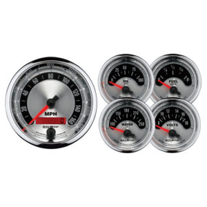 AUTOMETER 5 Piece Gauge Kit 3-3/8 Icnhes and 2-1/16 Inches, Electric Speedometer, American Muscle