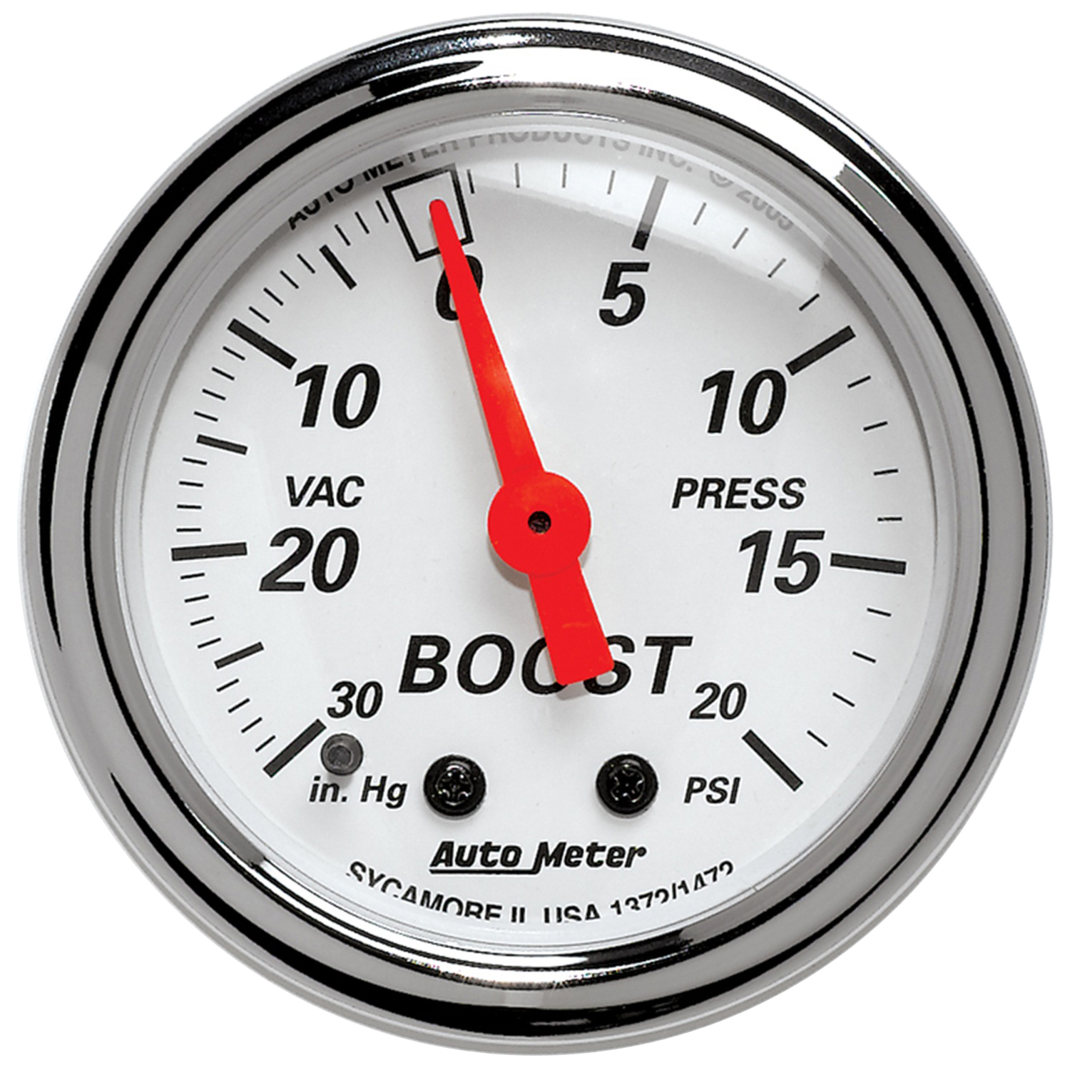 Auto Meter 1372 Arctic White Mechanical Boost/Vacuum Gauge 