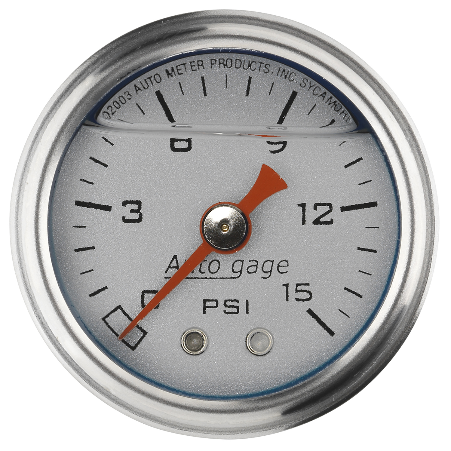 AUTOMETER Pressure Gauge 1.5" Direct Mount, 15PSI, Liquid Filled Mech, Silver, 1/8" NPTF Male