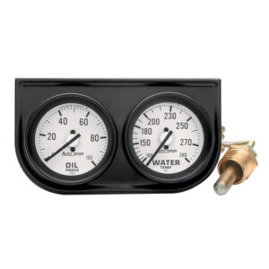 AUTOMETER Gauge Console, 100psi Oil Pressure, 280 Deegrees Water Temp, 2", Wht Dial, Black Bzl, Autogage