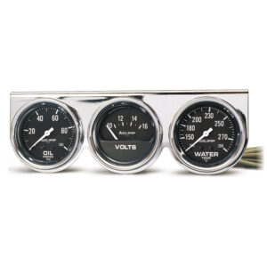 AUTOMETER Gauge Console, Oilp/Wtmp/Volt, 2 5/8", 100PSI/280°f/16V, Black Dial, Chrome Bzl, Ag