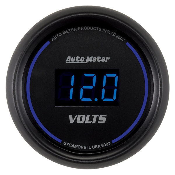 AUTOMETER Voltmeter Gauge 2 1/16", 18V, Digital, Black Dial W/ Blue LED