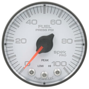 AUTOMETER Fuel Pressure Gauge 2 1/16", 100PSI, Stepper Motor W/Peak & Warn, Wht/Black, Spek