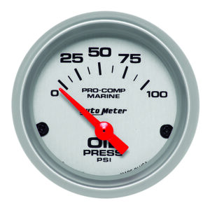 AUTOMETER Oil Pressure Gauge 2 1/16", 100PSI, Electric, Marine Silver