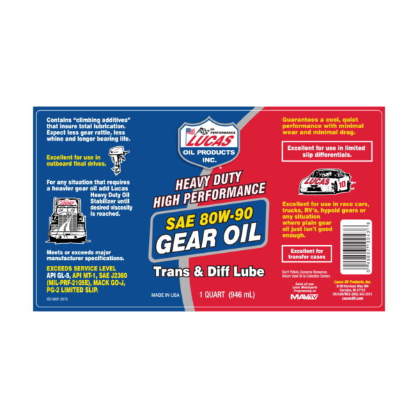 Lucas Gear Oil S A E 80 W 90 1 Gallon label