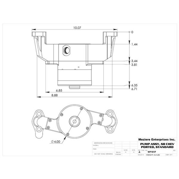 MEZIERE 12v Electric Water Pump Small Block Chevrolet (S B C) Dimensions Diagram
